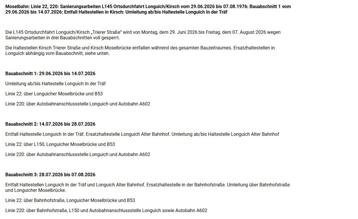 Foto Umleitung ÖPNV